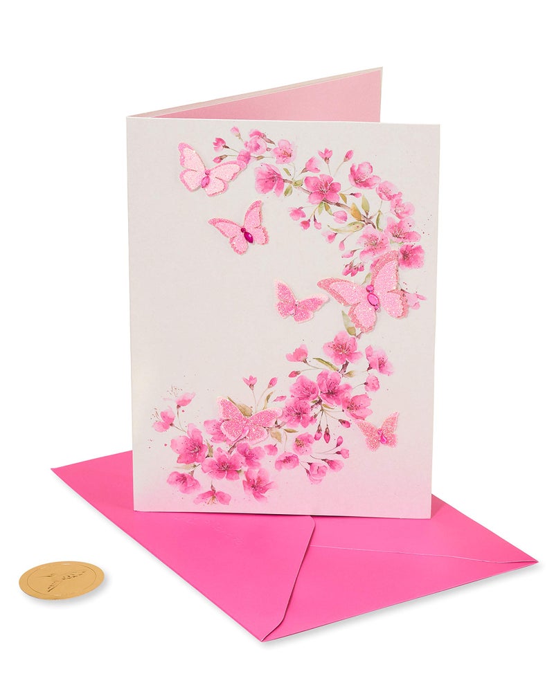 Papyrus Blank Card for Her (Pink Glitter Butterflies) - Image 1